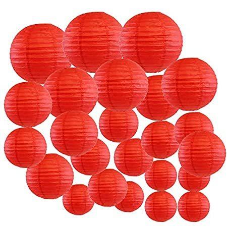 【予約受付中】 Just (色:赤) アソートサイズ 24個 装飾ラウンドチャイニーズペーパーランタン Artifacts キャンドルホルダー