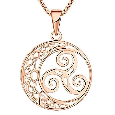 YL Celtic Knot Necklace 925 Sterling Silver Triskele Moon Pendant 