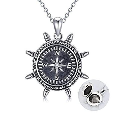 福袋特集 2022 Silver Sterling Personalized Necklace Locket Rudder Compass Photo Loc Image ネックレス、ペンダント