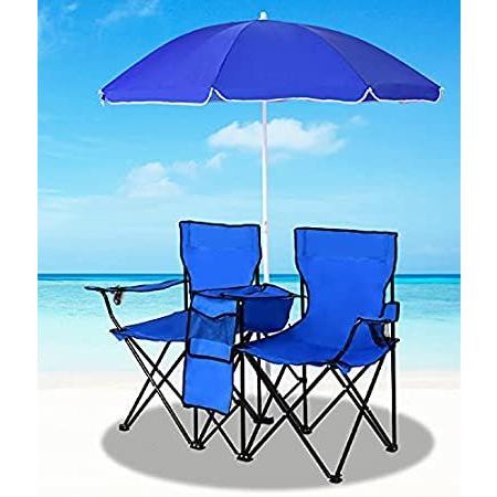 品質満点 Ererboom Folding Double Camp Chair w/Removable Umbrella, Portable Picnic Ch アウトドアチェア