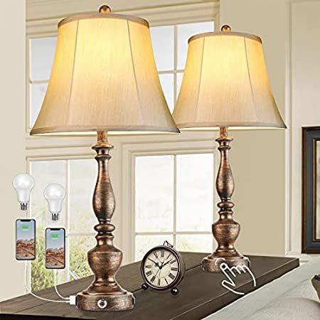 安い割引 Table Bedside Farmhouse Rustic Touch Lamps 2 with Room Living for 2 of Set テーブルライト