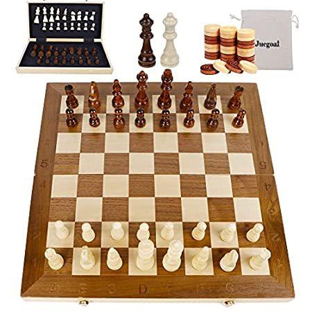 納得できる割引 Chess Wooden 17" Juegoal & Ad and Kids for Games Board 1 in 2 Set, Checkers ボードゲーム
