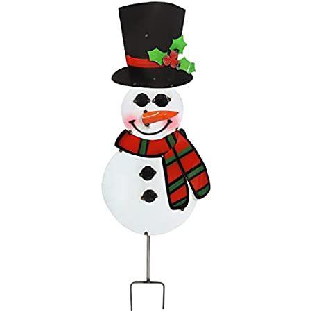 注目ショップ Rustic Holiday Sunnydaze Snowman Decorative Hat Top and Scarf Striped with オブジェ、置き物