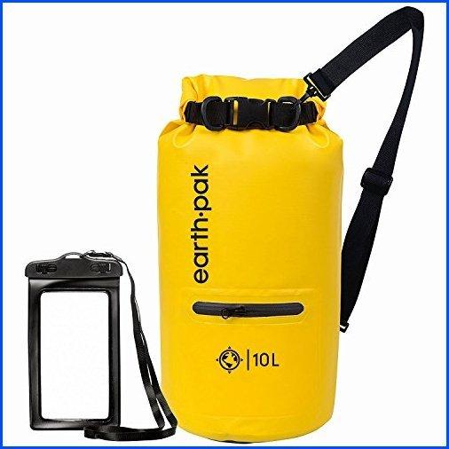 国内発送 【新品】Earth Pak防水ドライバッグ（フロントジッパーポケット付き）-軽量で耐久性があり、水泳/キャン 寝袋圧縮袋