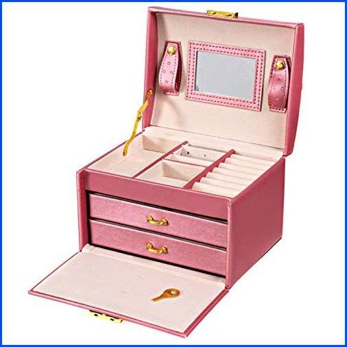 最高の品質の 新品 ピンクフェイクレザー 便利 オシャレな海外の日用雑貨をお得にゲット 3層puレザーと取り外 ミディアムジュエリーオーガナイザーボックス 整理用品 小物入れ Saudifilter Com