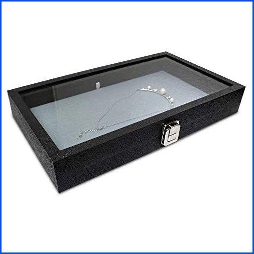 ランキング Design 新品 Ikee 便利 オシャレな海外の日用雑貨をお得にゲット 合成皮革 リネングレーパッド ジュエリーディスプレイケース 木製強化ガラストップ 整理用品 小物入れ