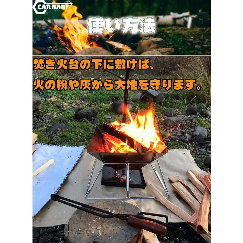 CARBABY 焚き火シート スパッタシート 耐火 耐熱 防炎 溶接 ガラス繊維 薪ストーブ バーベキューコンロ 瞬間使用温度:1500℃ま 製造、工場用 スパッタシート 焚き火シート 耐熱 防炎 焚き火台 芝生守り 極厚ガラス繊維 シリカコーティング 50cm*50cm 日本語取扱説明書 収納袋付 YI