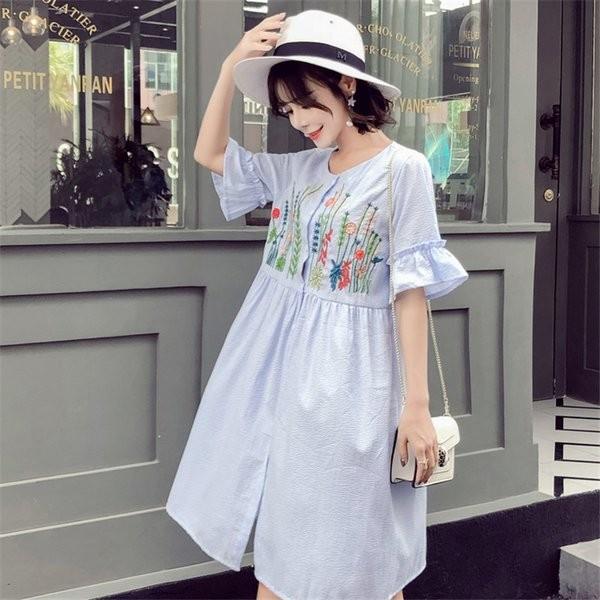 シャツワンピース 半袖 春夏 ストライブ柄ワンピース 着やせ マタニティ服 レディース 妊婦服 ゆったり ひざ丈 レースワンピース クルーネック マタニティウエア P Qckfz174 よろずや雑貨市場 通販 Yahoo ショッピング