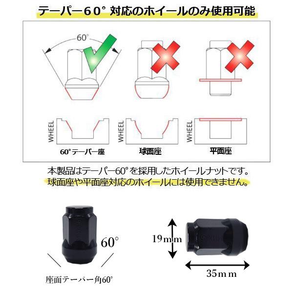 ホイールナット M14 1.5 ブラック 20個 19HEX 黒 スチール 社外  