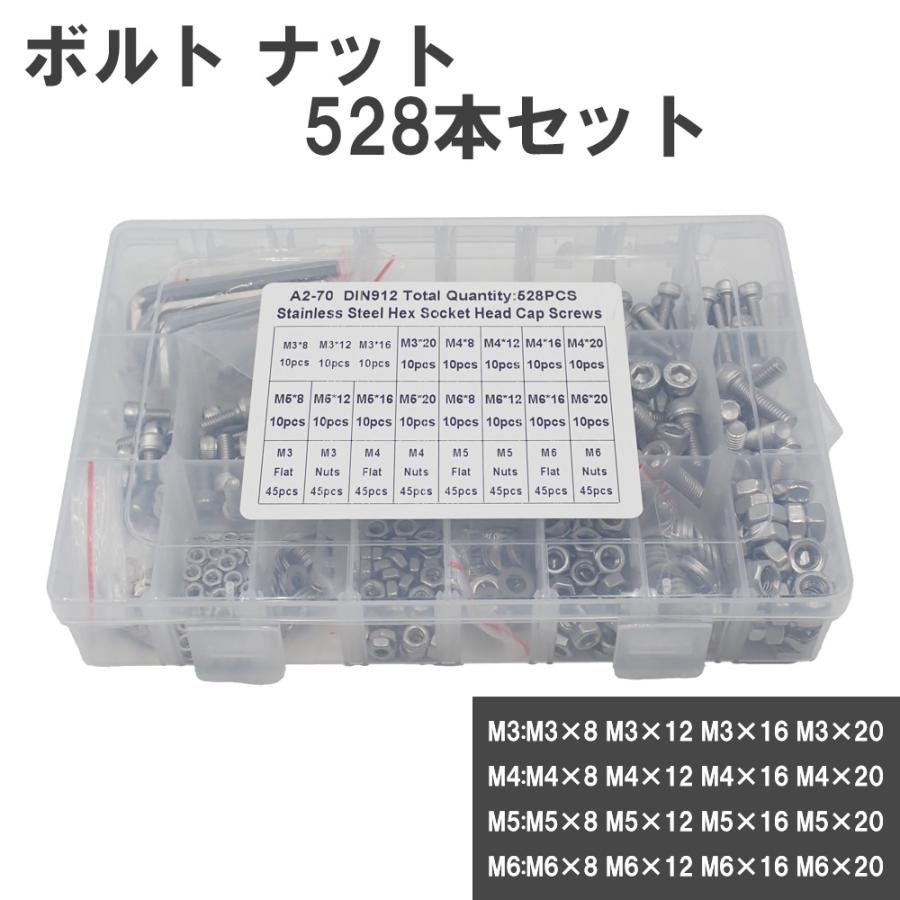 錆びない ボルト ナット セット M6 M5 M4 M3 六角穴付き 528pcs 8mm