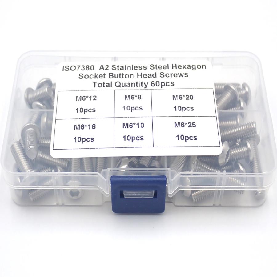 六角穴付きボルト ねじ 丸頭ボルト ステンレス 60PCS M6 ボルト キャップヘッドネジ 六角 ナット セット ステンレス鋼 フラットヘッドボルト ナットキット の商品画像