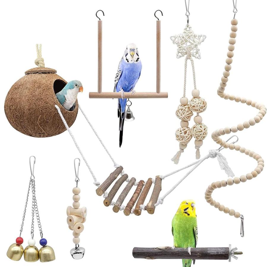 インコ おもちゃ 7点セット バードトイ 天然木 鳥のおもちゃ