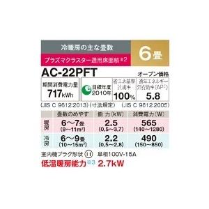 シャープ ルームエアコン 2022年モデル 6畳用 AC-22PFT-W プラズマ 