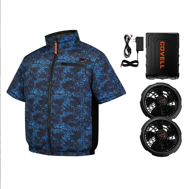 【未使用品】COVELL 空調服 ファン バッテリーセット 迷彩柄 COVELL 空調服 冷風服 半袖タイプ 紺迷彩 ＋ファン＋36Vバッテリー