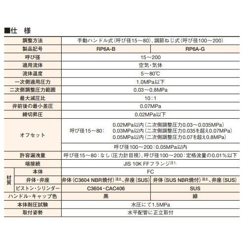 RP6A-B　25A　減圧弁(空気・気体用)　ベン　※蒸気は使用不可　弁天