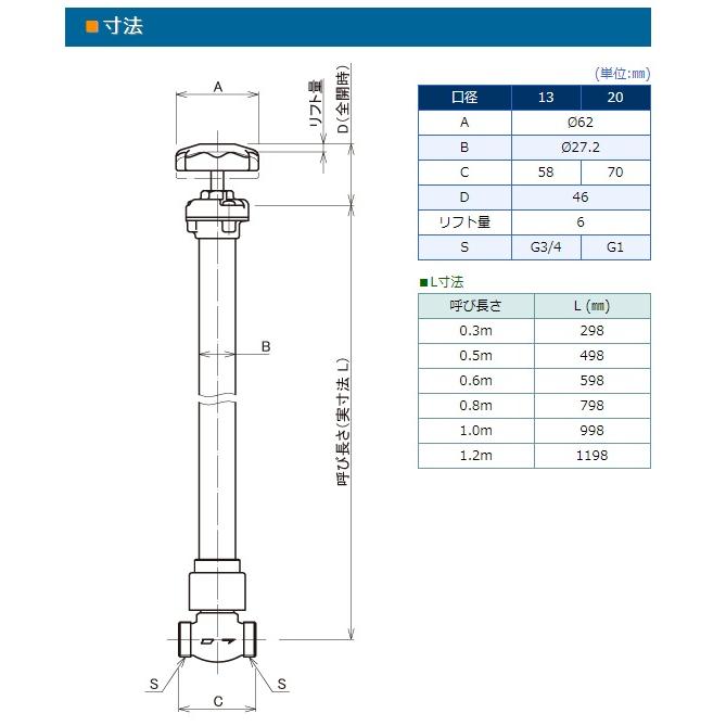 TK-LN-13060　13mm　0.6M　ステンレス不凍水抜栓　竹村製作所　配管の凍結を防止_2