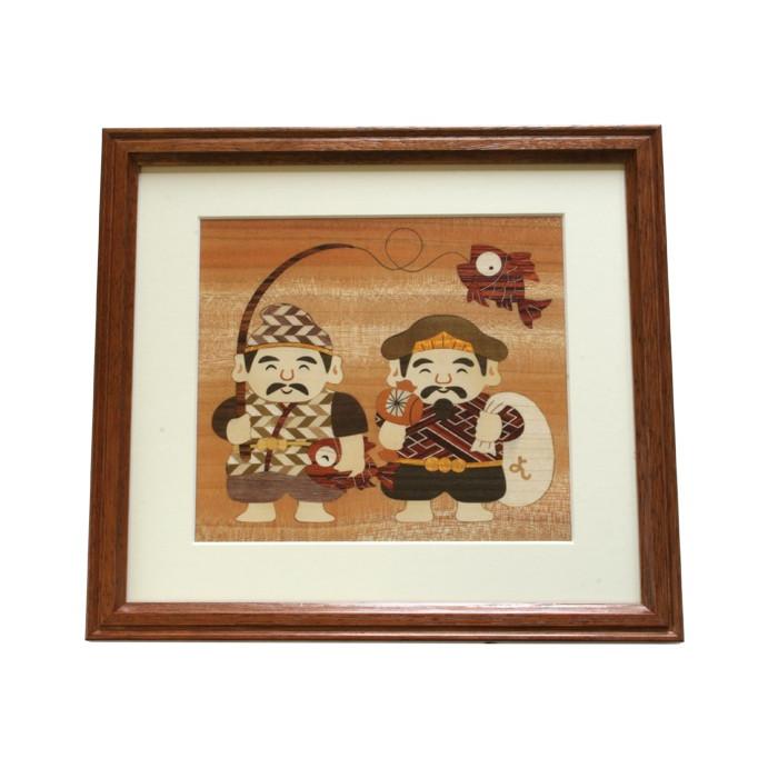 木画 正秀作 木象嵌 箱根寄木細工 山水画 浮世絵 絵画額装 木画 正