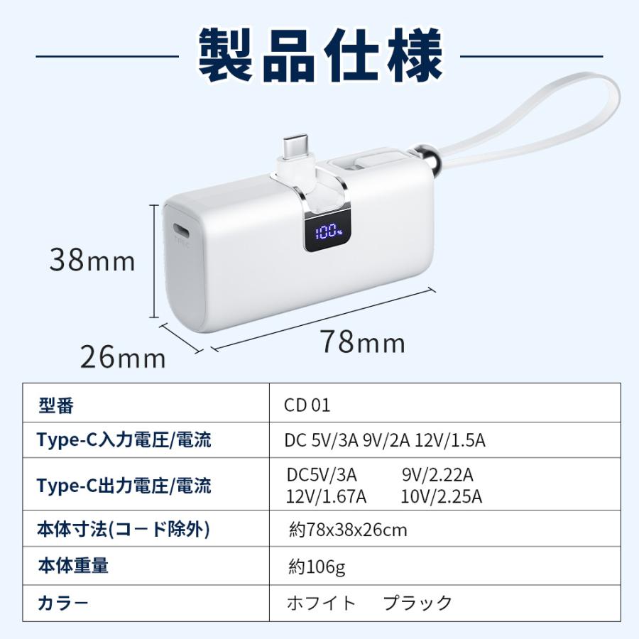 8000mAh 22.5W急速充電 モバイルバッテリー PD3.0搭載 軽量 LED残量
