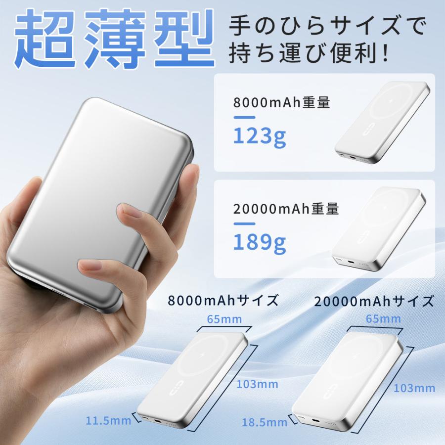 モバイルバッテリー マグネット式 軽量 小型 MagSafe 20000mAh 最大