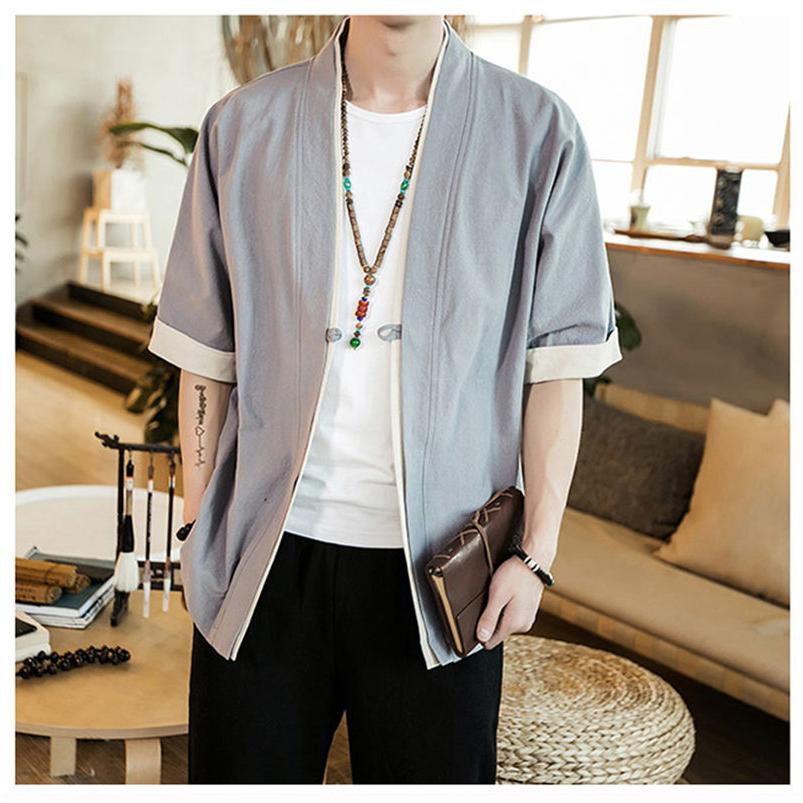 カーディガン メンズ 甚平風 薄手 五分袖 メンズ アウター 綿麻 羽織