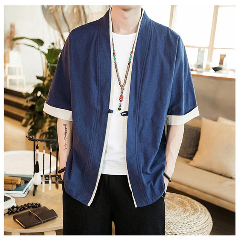 カーディガン メンズ 甚平風 薄手 五分袖 メンズ アウター 綿麻 羽織