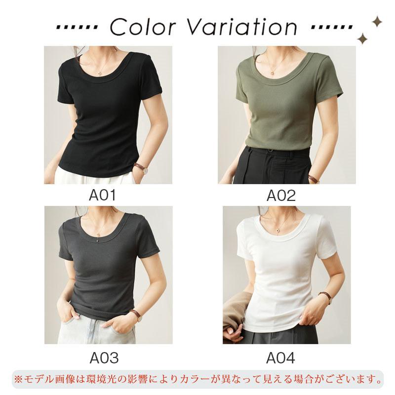 ブラウス 半袖 Tシャツ レディース トップス カットソー リブ デイリー 着痩せ 無地 大きいサイズ きれいめ 夏 ナチュラル おしゃれ 透けにくい おしゃれ｜yoshidasyoji1968｜06