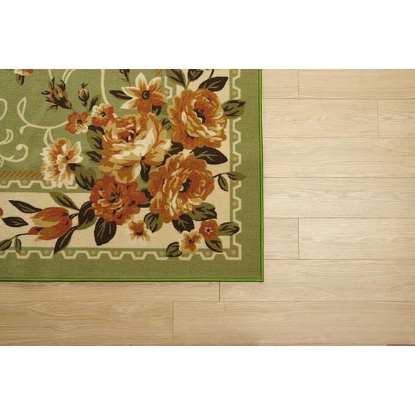 花柄 ラグマット 絨毯 グリーン 江戸間2畳 約176 176cm 洗える 撥水 速乾 ナイロン オールシーズン リビング 魅力の