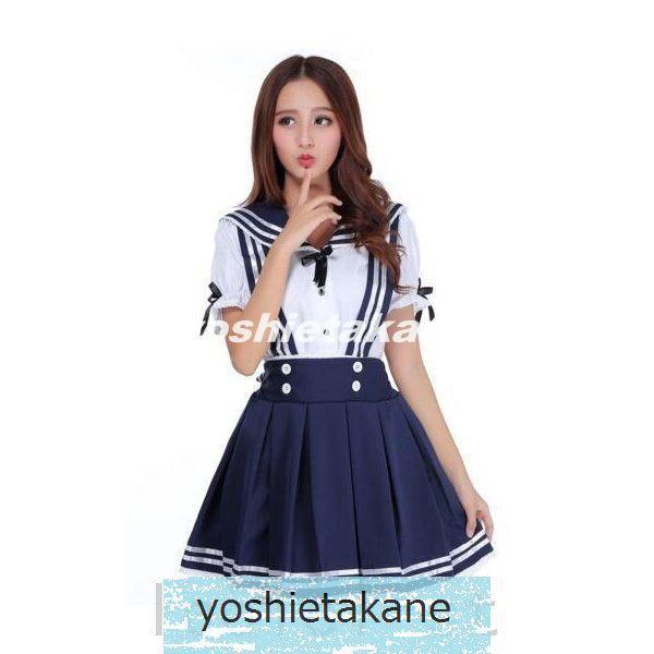 種類豊富な品揃え レディースセーラーワンピース 半袖 セーラー襟 リボン フレア学院風コスプレ夏 ロリータ森ガール 海軍風 コスプレ衣装 コスチューム