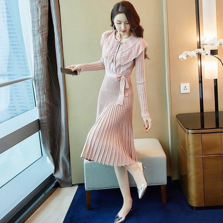 無料配達 可愛い 蝶結び オシャレ 長袖 ベルト きれいめ プリーツスカート 40代 秋冬 ワンピース レディース ニットワンピース 韓国風 プリーツ ワンピース 学院風 長袖 サイズ L Sohojapanesedining Com