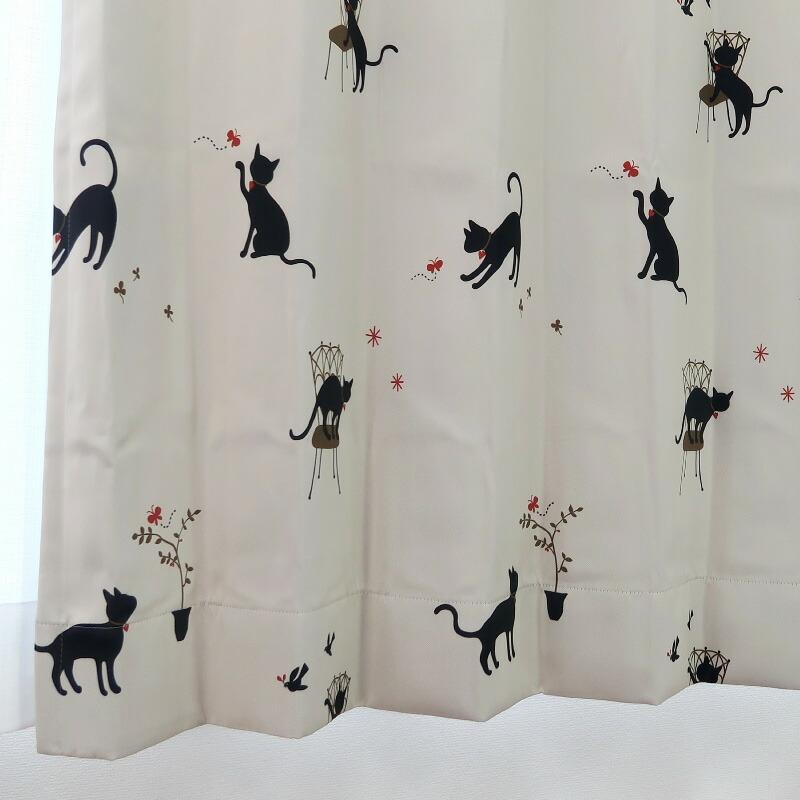 遮光カーテン かわいい猫柄 アイボリー 幅125cm×丈125cm2枚 日本製 プリーツが綺麗な形態安定加工｜yoshietsu｜04