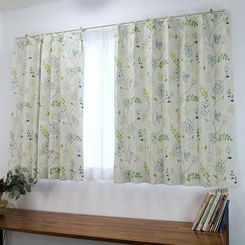 遮光カーテン 北欧 花柄 リーフ柄 グリーン 幅100cm×丈210cm2枚 日本製