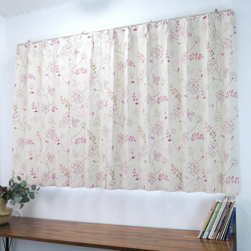 遮光カーテン 北欧 花柄 リーフ柄 ピンク 幅100cm×丈115cm2枚 日本製