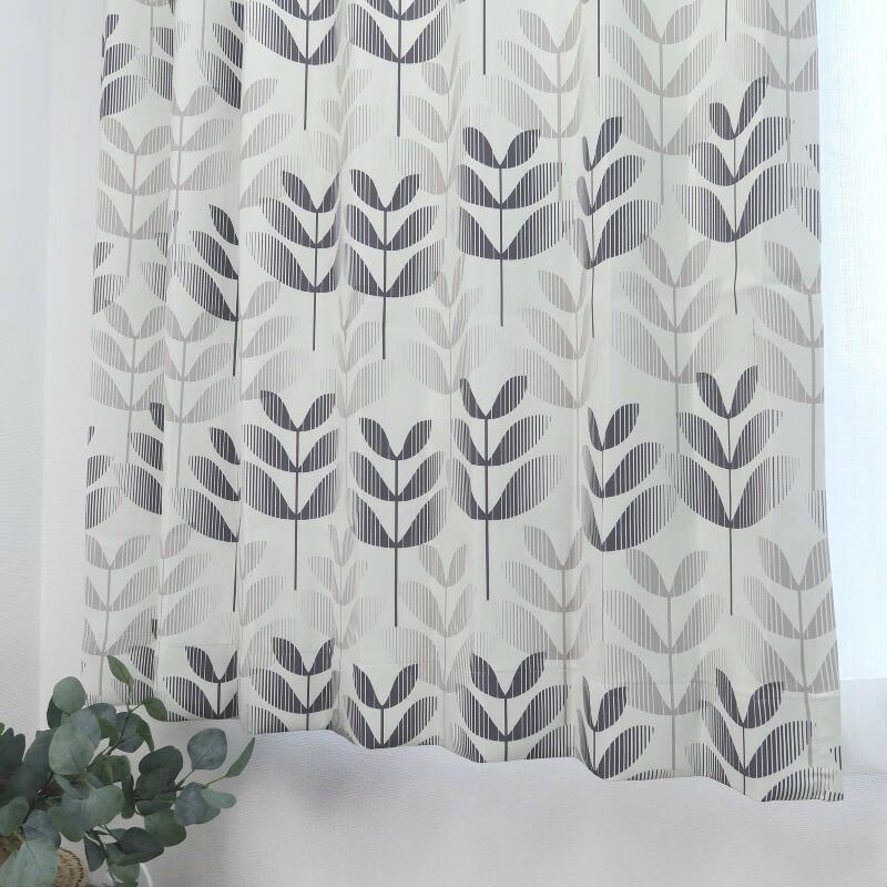 遮光カーテン 北欧柄 グレー 幅125cm×丈165cm2枚 日本製 プリーツが