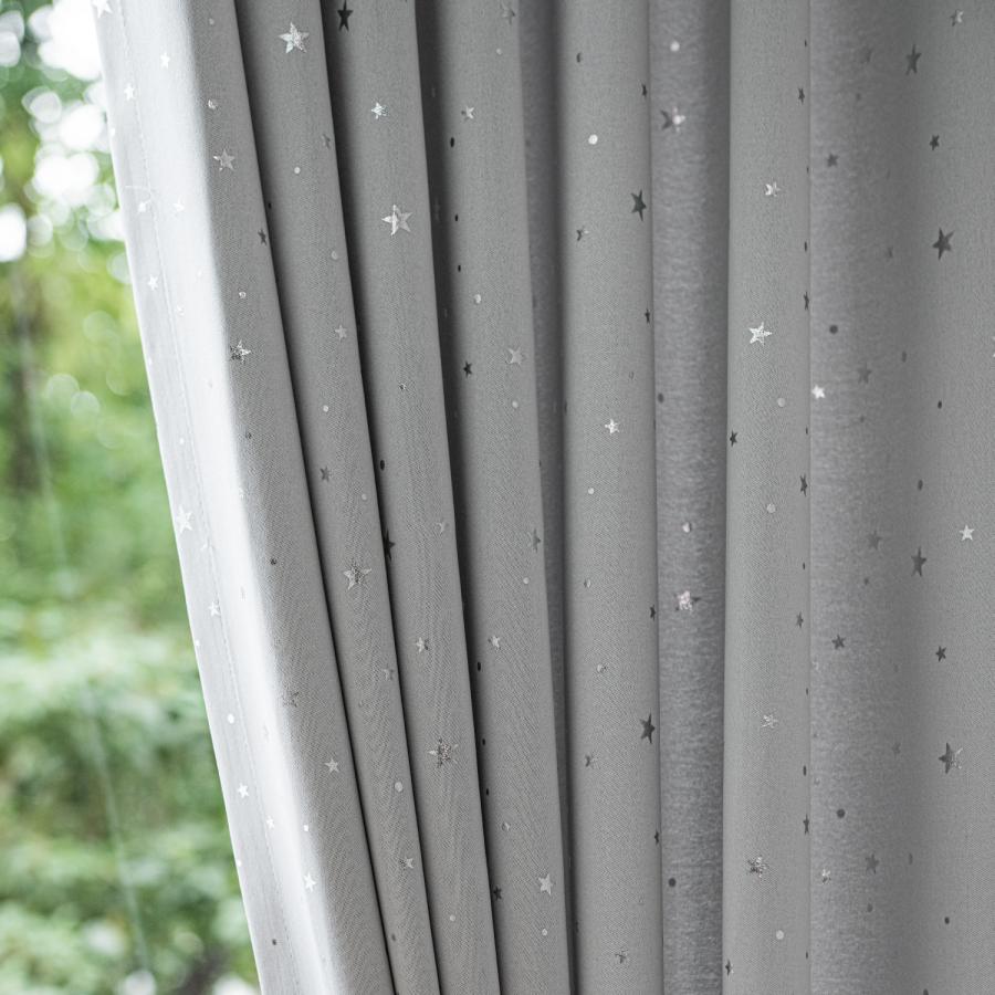 カーテン 星柄シルバー 遮光3級 生地グレー 幅100cm×丈135cm2枚 形状