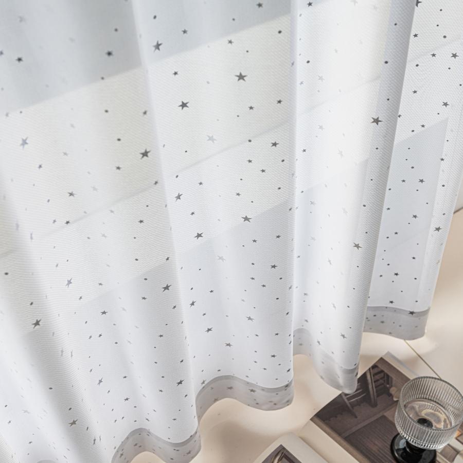 レースカーテン 星柄 シルバー 幅100cm×丈88cm2枚 UVカット ミラー
