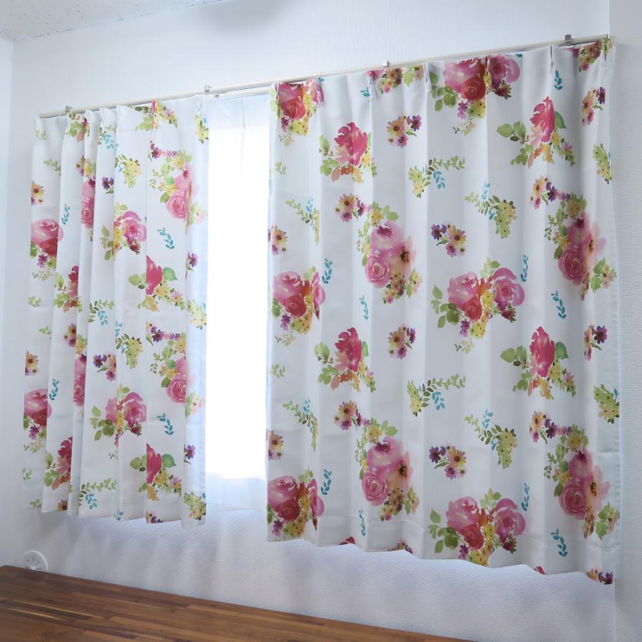 遮光カーテン スピーナ 花柄 幅100cm×丈200cm2枚 形状記憶加工付