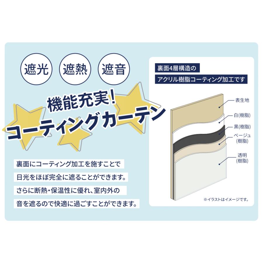 カーテン 幅100cm×丈85cm2枚 ベージュ 完全遮光 遮光1級 省エネ 遮音 遮熱 断熱 保温 日本製 形状記憶加工付 246サイズ展開｜yoshietsu｜07