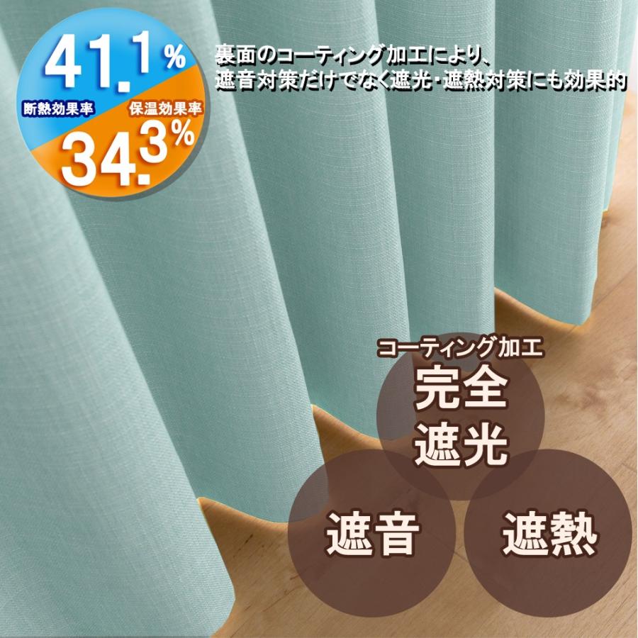 カーテン 幅100cm×丈150cm2枚 ライトブルー 完全遮光 遮光1級 省エネ