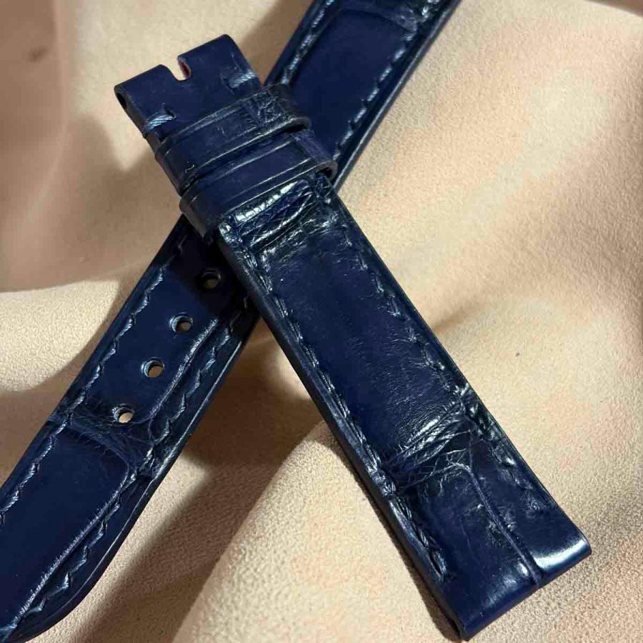 cro-2016 クロコダイル 腕時計ベルト ネイビー (ラグ幅18 mm - バックル幅16 mm)
