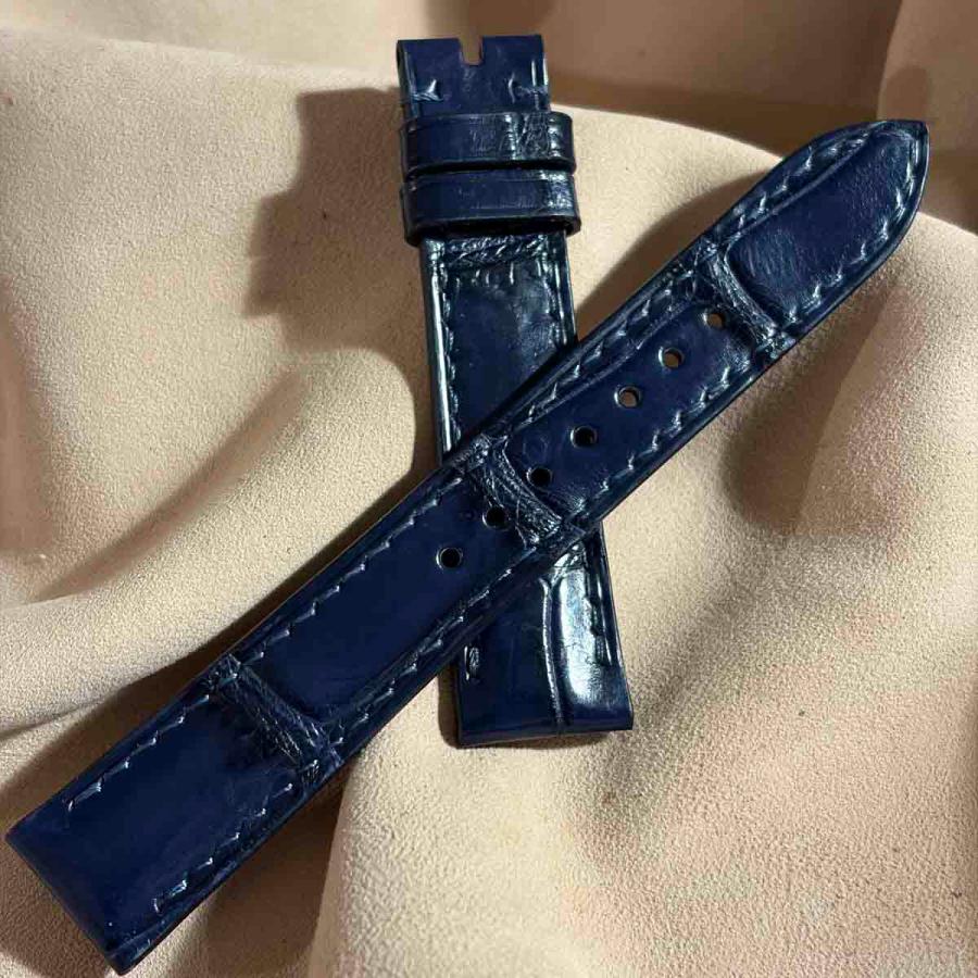 cro-2016 クロコダイル 腕時計ベルト ネイビー (ラグ幅18 mm - バックル幅16 mm)