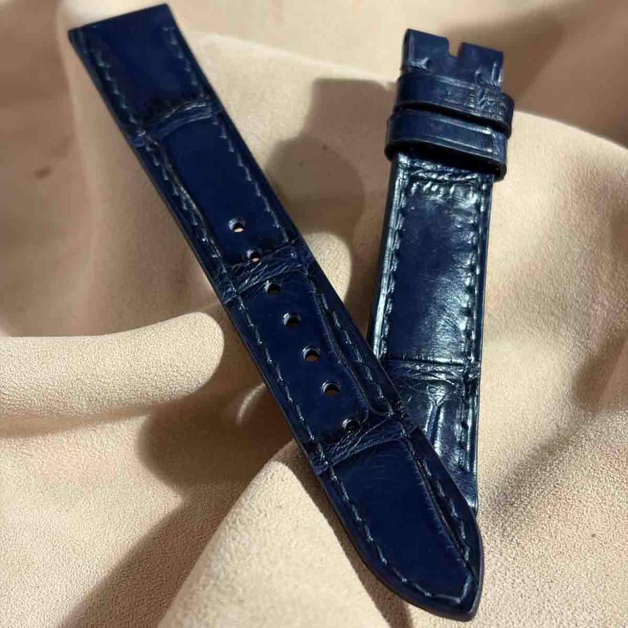 cro-2016 クロコダイル 腕時計ベルト ネイビー (ラグ幅18 mm - バックル幅16 mm)