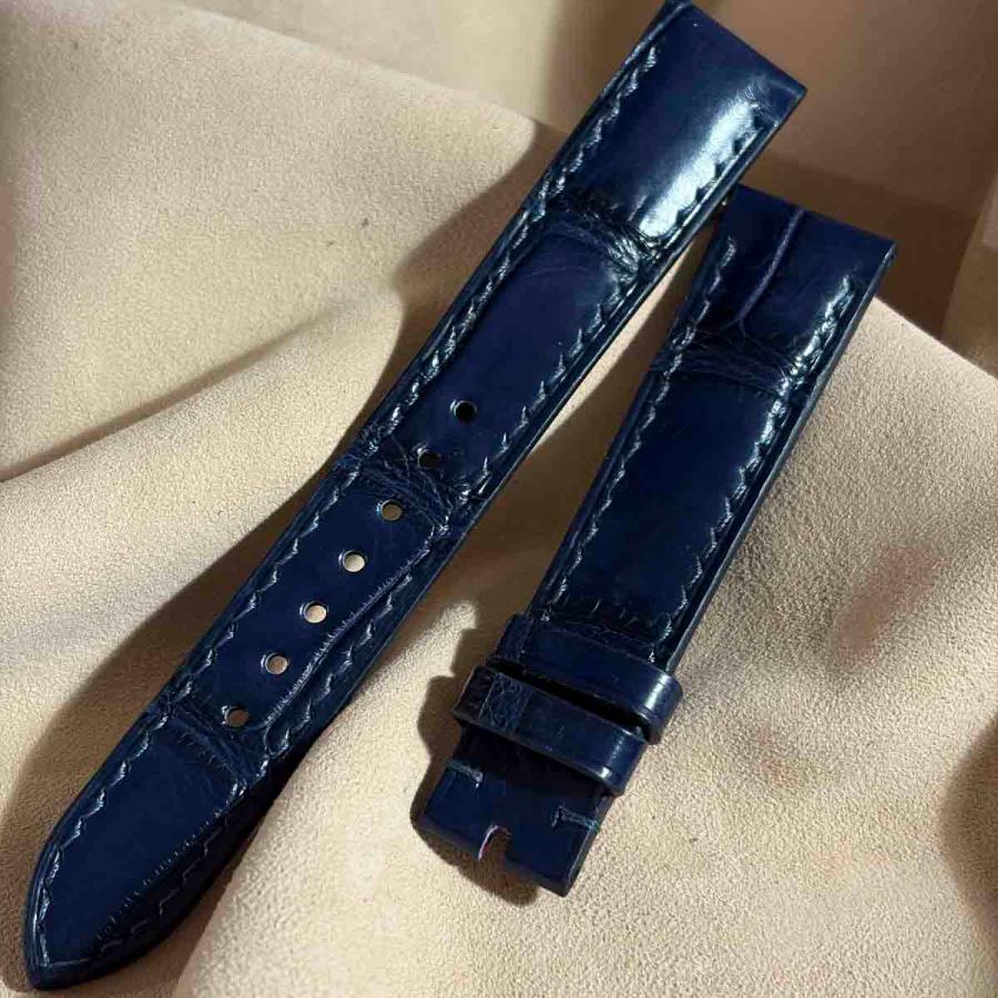 cro-2016 クロコダイル 腕時計ベルト ネイビー (ラグ幅18 mm - バックル幅16 mm)