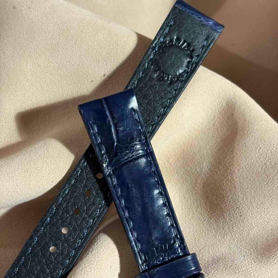 cro-2016 クロコダイル 腕時計ベルト ネイビー (ラグ幅18 mm - バックル幅16 mm)