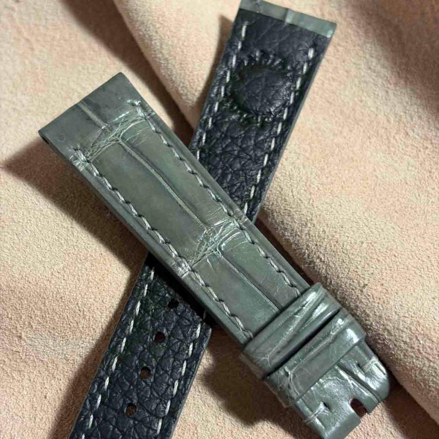 cro-2060 クロコダイル 腕時計ベルト グレー　(ラグ幅19 mm - バックル幅16 mm)