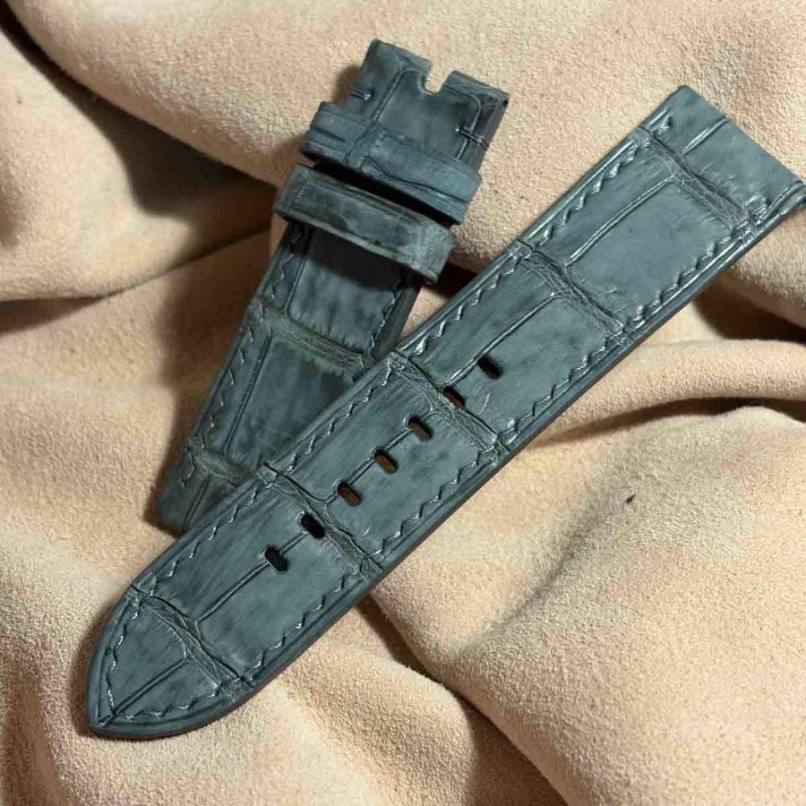 cro-2080 ヌバック クロコダイル 腕時計ベルト グレー　(ラグ幅24 mm - バックル幅22 mm)