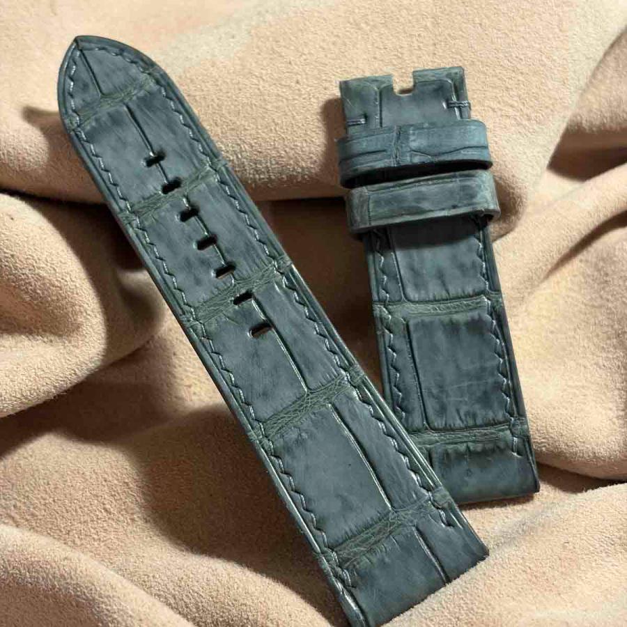 cro-2080 ヌバック クロコダイル 腕時計ベルト グレー　(ラグ幅24 mm - バックル幅22 mm)