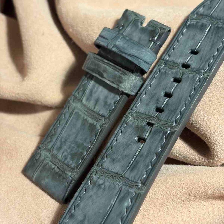 cro-2080 ヌバック クロコダイル 腕時計ベルト グレー　(ラグ幅24 mm - バックル幅22 mm)