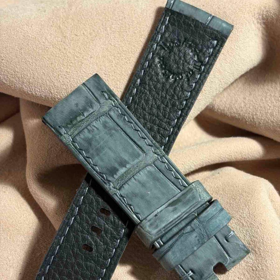 cro-2080 ヌバック クロコダイル 腕時計ベルト グレー　(ラグ幅24 mm - バックル幅22 mm)