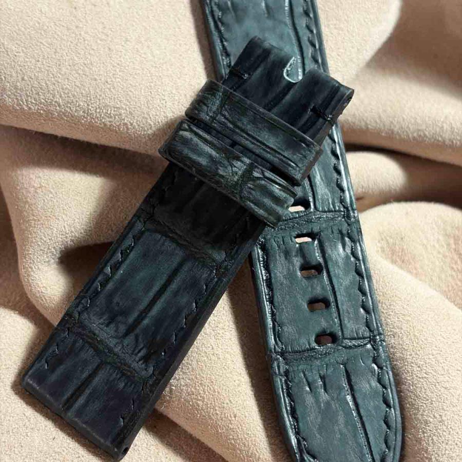 cro-2081 ヌバック クロコダイル 腕時計ベルト ブラック　(ラグ幅24 mm - バックル幅22 mm)