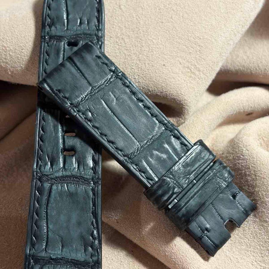 cro-2081 ヌバック クロコダイル 腕時計ベルト ブラック　(ラグ幅24 mm - バックル幅22 mm)